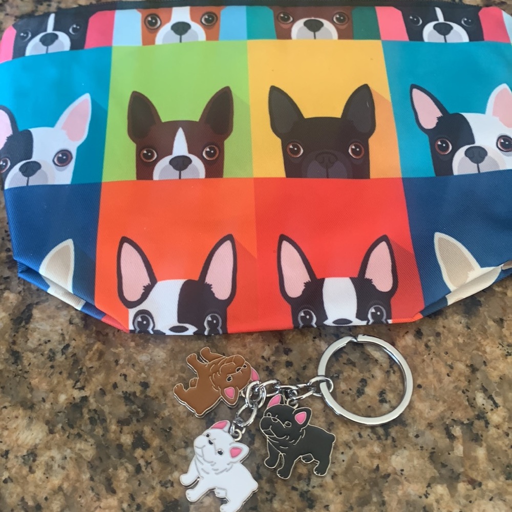 Nwt French bulldog makeup bag and keychain bundle .. super cute !